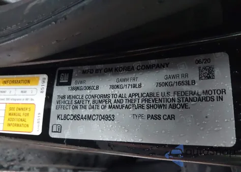 2021 Chevrolet Spark Fwd 1Lt Automatic из США, поврежденный, VIN KL8CD6SA4MC704953